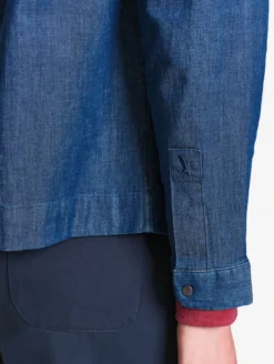 Blouse col mao en coton effet denim - Bleu