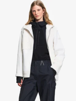 Blouson zippé en sherpa patchwork - Blanc