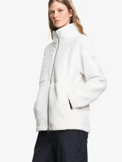 Blouson zippé en sherpa patchwork - Blanc