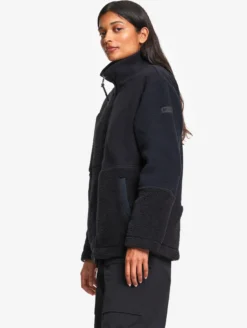 Blouson zippé en sherpa patchwork - Noir