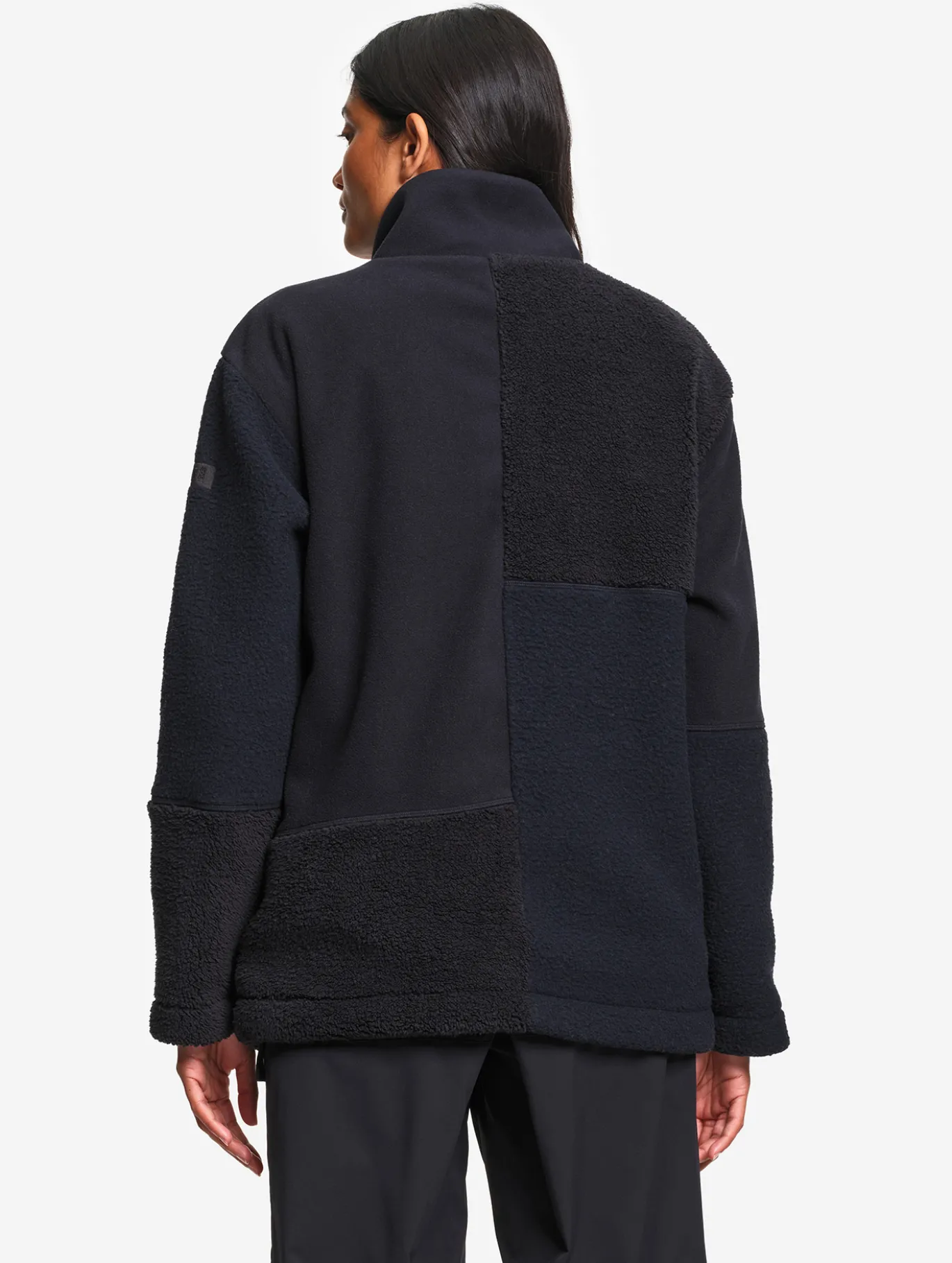 Blouson zippé en sherpa patchwork - Noir