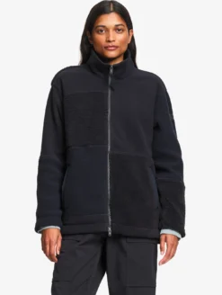 Blouson zippé en sherpa patchwork - Noir
