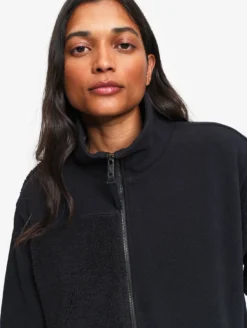 Blouson zippé en sherpa patchwork - Noir