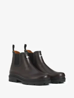 Bottine de pluie Chelsea doublée cuir - Marron