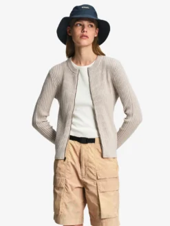 Cardigan côtelé en coton et laine - Gris