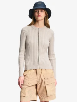 Cardigan côtelé en coton et laine - Gris