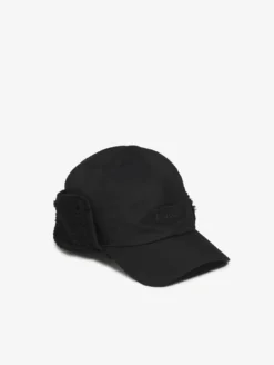 Casquette trappeur déperlante en coton et sherpa - Noir