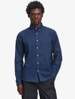 Chemise ajustée en flanelle de coton - Bleu