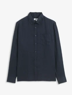 Chemise en lin à manches longues avec poche - Bleu