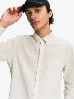 Chemise en lin à manches longues avec poche - Blanc