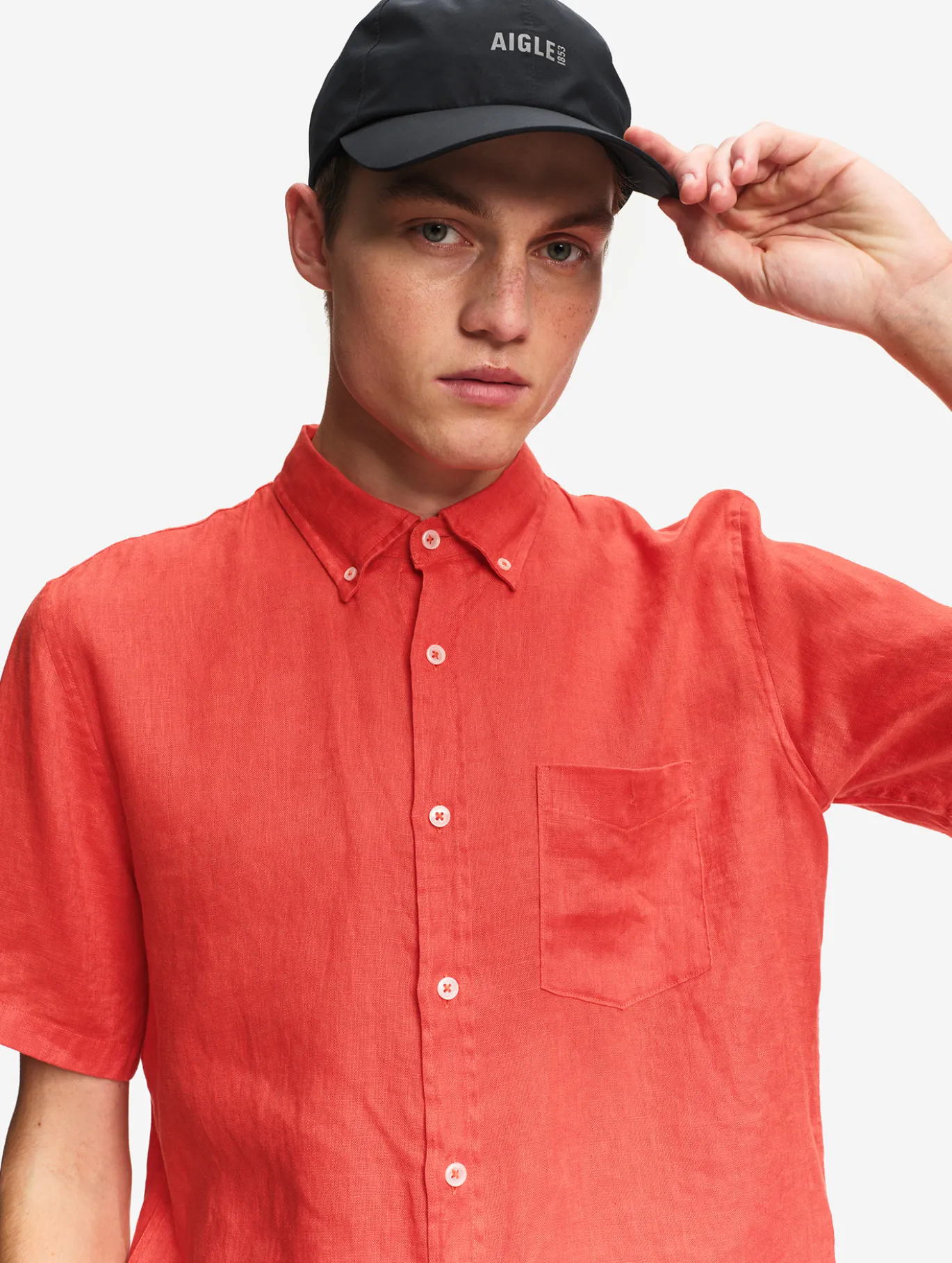 Chemise manches courtes en lin - Rouge
