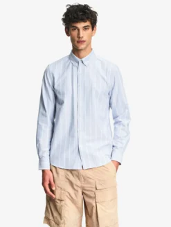 Chemise oxford rayée Dry Fast™ TEXTILE® avec logo sur la poitrine - Bleu