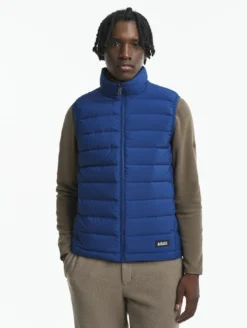 Doudoune courte T-KIT™ sans manche déperlante avec matelassage en duvets et plumes - Bleu