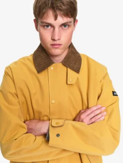 Manteau déperlant avec col velours côtelé - Jaune