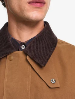 Manteau déperlant avec col velours côtelé - Marron