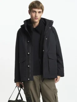 Manteau MTD™ court impérméable en cotton de twill à capuche amovible T-KIT™ - Noir