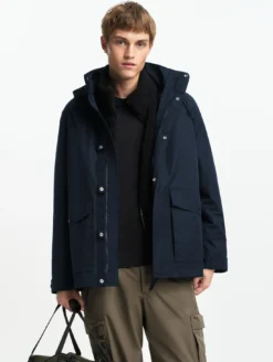 Manteau MTD™ court impérméable en cotton de twill à capuche amovible T-KIT™ - Bleu