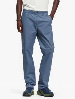 Pantalon chino taille mi-haute en coton - Bleu