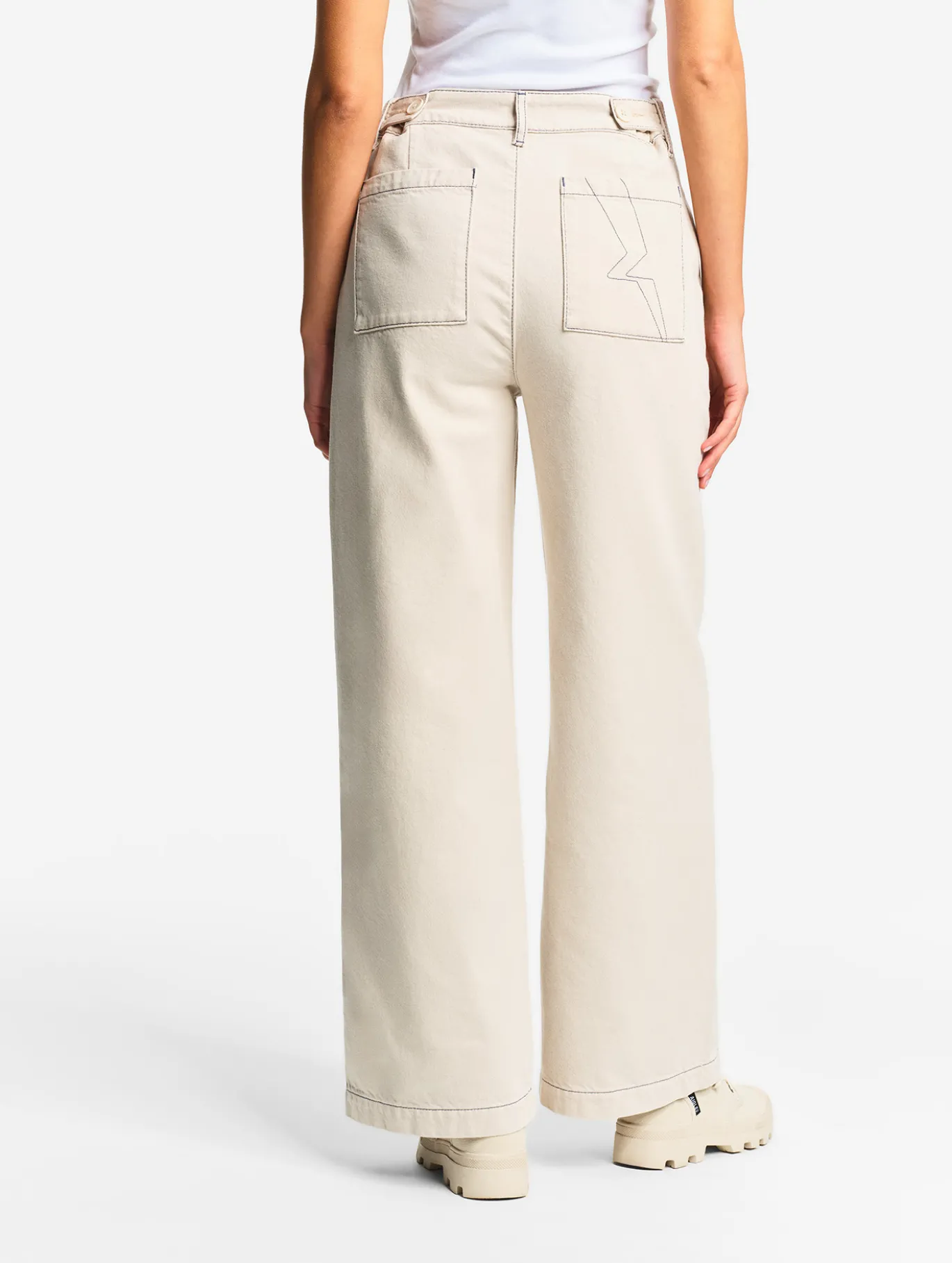 Pantalon marin en sergé léger avec taille réglable - Beige