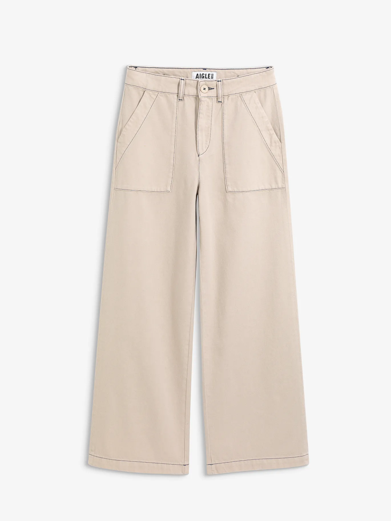 Pantalon marin en sergé léger avec taille réglable - Beige