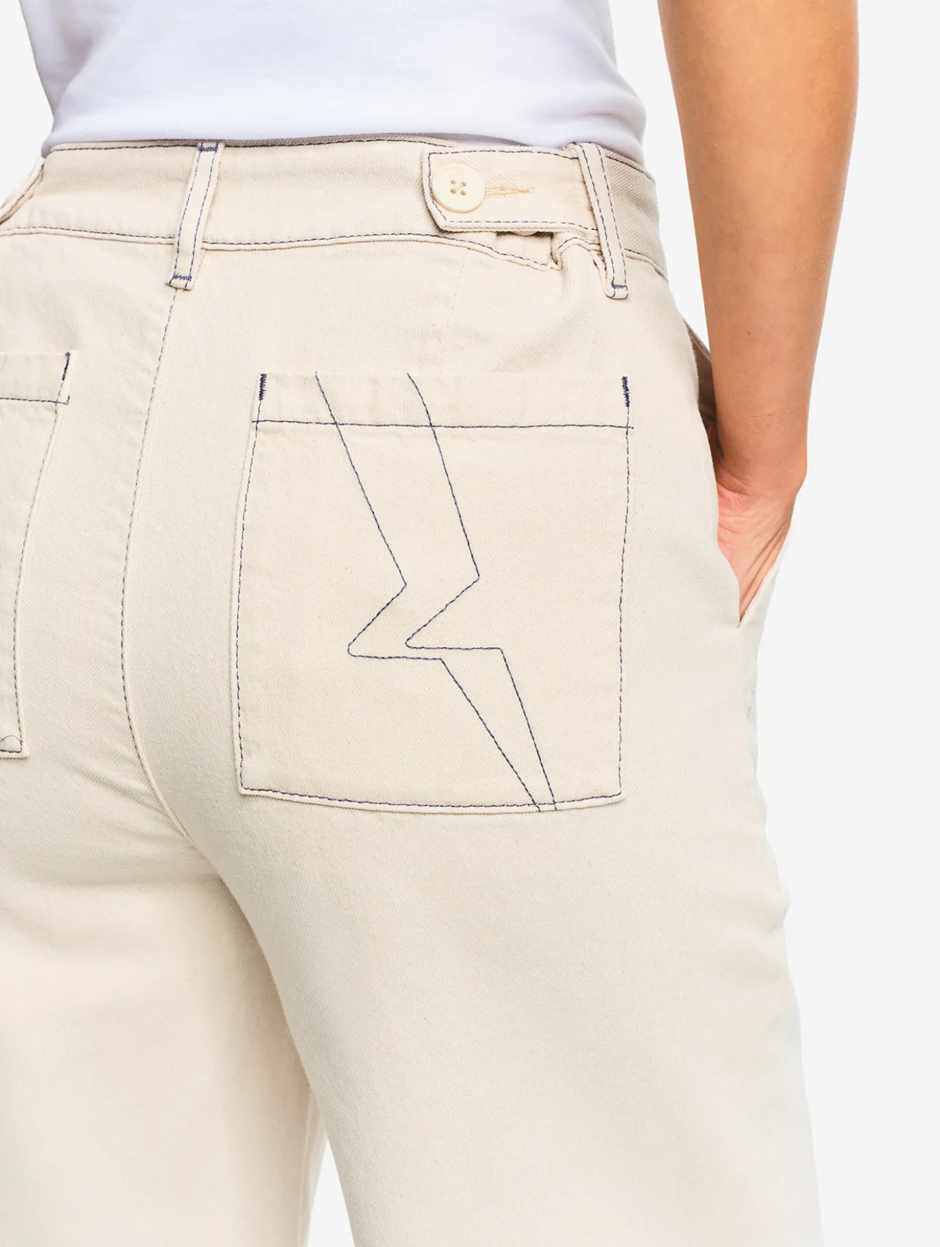 Pantalon marin en sergé léger avec taille réglable - Beige