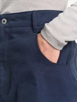 Pantalon taille haute carotte en toile de coton - Bleu
