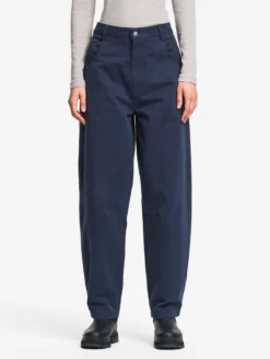 Pantalon taille haute carotte en toile de coton - Bleu