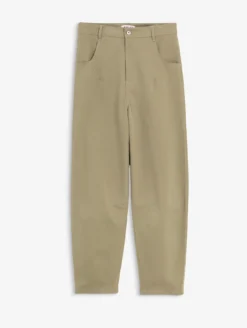 Pantalon taille haute carotte en toile de coton - Vert
