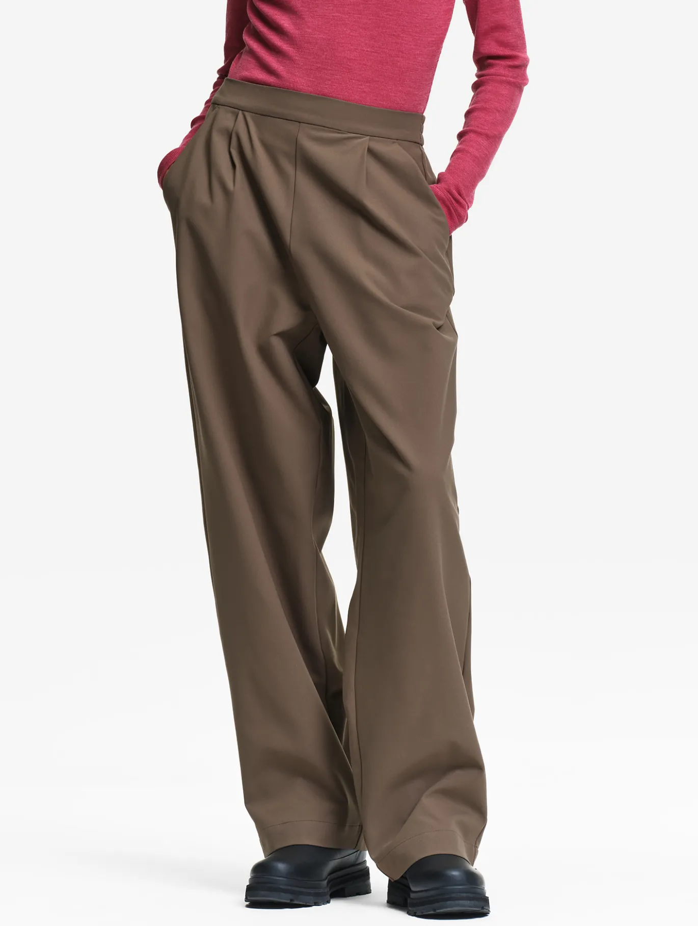 Pantalon taille haute Dry Fast™ jambes larges à pinces - Marron