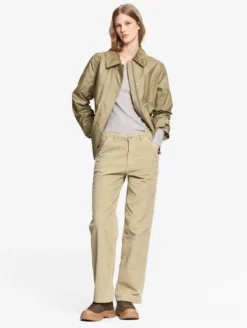 Pantalon taille haute regular en velours côtelé - Beige