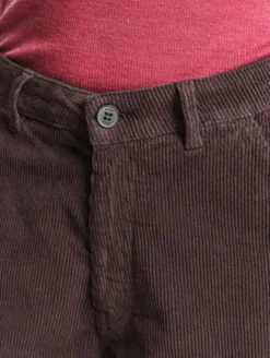 Pantalon taille haute regular en velours côtelé - Marron