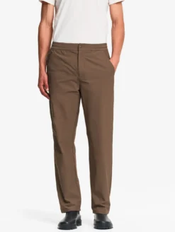 Pantalon taille mi-haute en twill stretch doublure polaire - Marron
