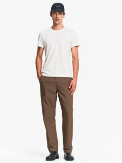 Pantalon taille mi-haute en twill stretch doublure polaire - Marron