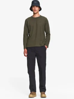 Pantalon taille mi-haute en twill stretch doublure polaire - Noir