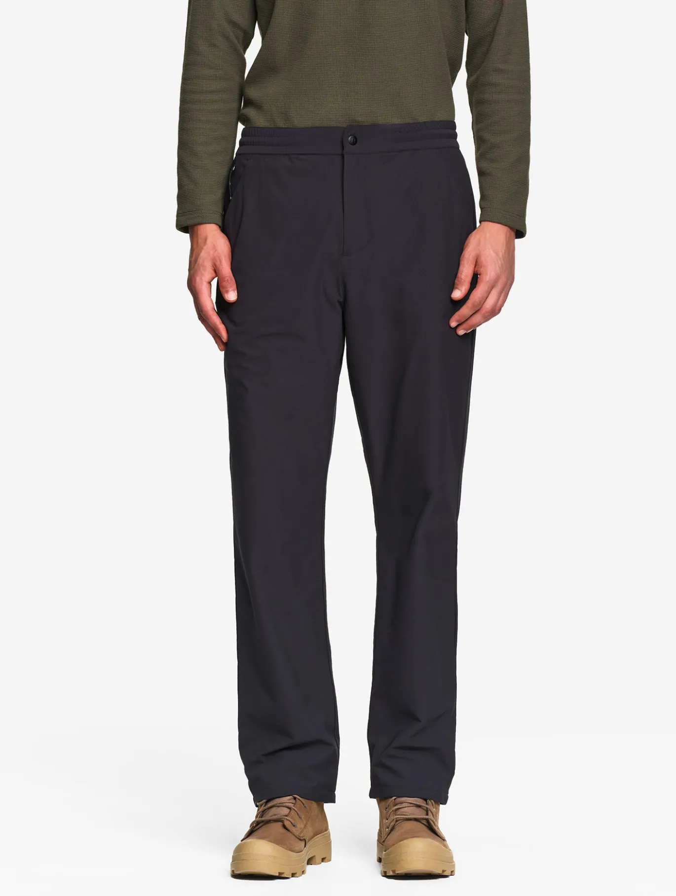 Pantalon taille mi-haute en twill stretch doublure polaire - Noir