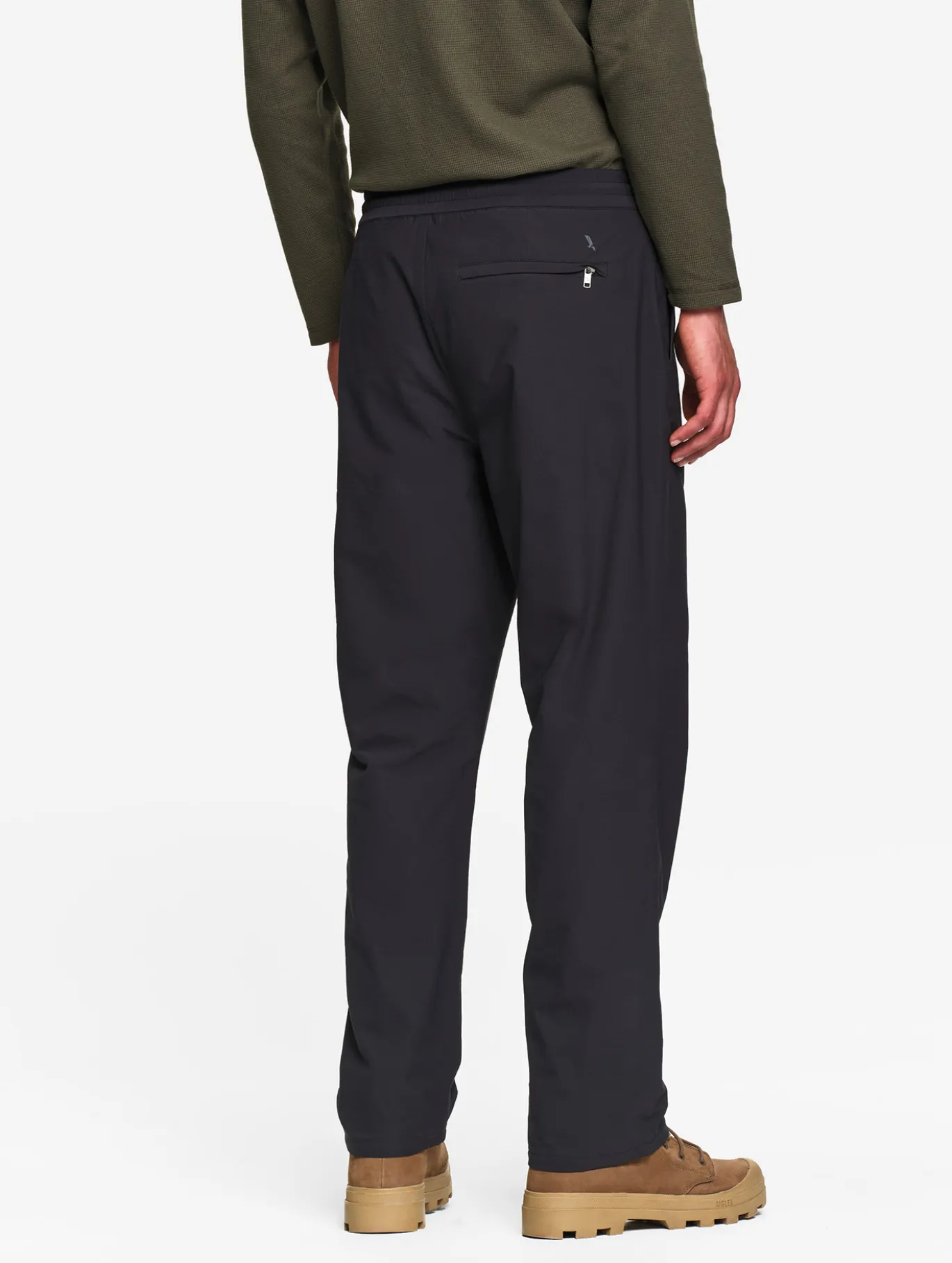 Pantalon taille mi-haute en twill stretch doublure polaire - Noir