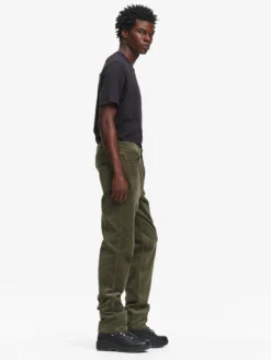 Pantalon taille mi-haute en velours côtelé - Kaki