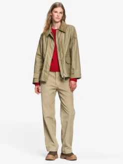Parka courte cirée à col velours - Vert