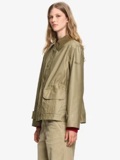 Parka courte cirée à col velours - Vert