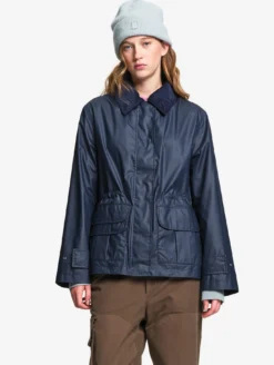 Parka courte cirée à col velours - Bleu
