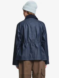 Parka courte cirée à col velours - Bleu