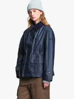 Parka courte cirée à col velours - Bleu