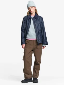 Parka courte cirée à col velours - Bleu