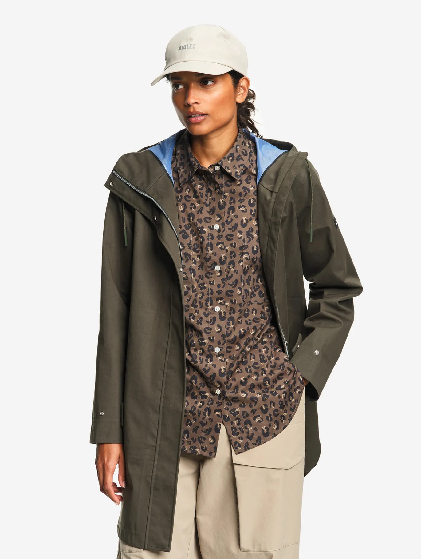 Parka MTD™ 3 couches toucher coton longue imperméable avec fentes - Kaki