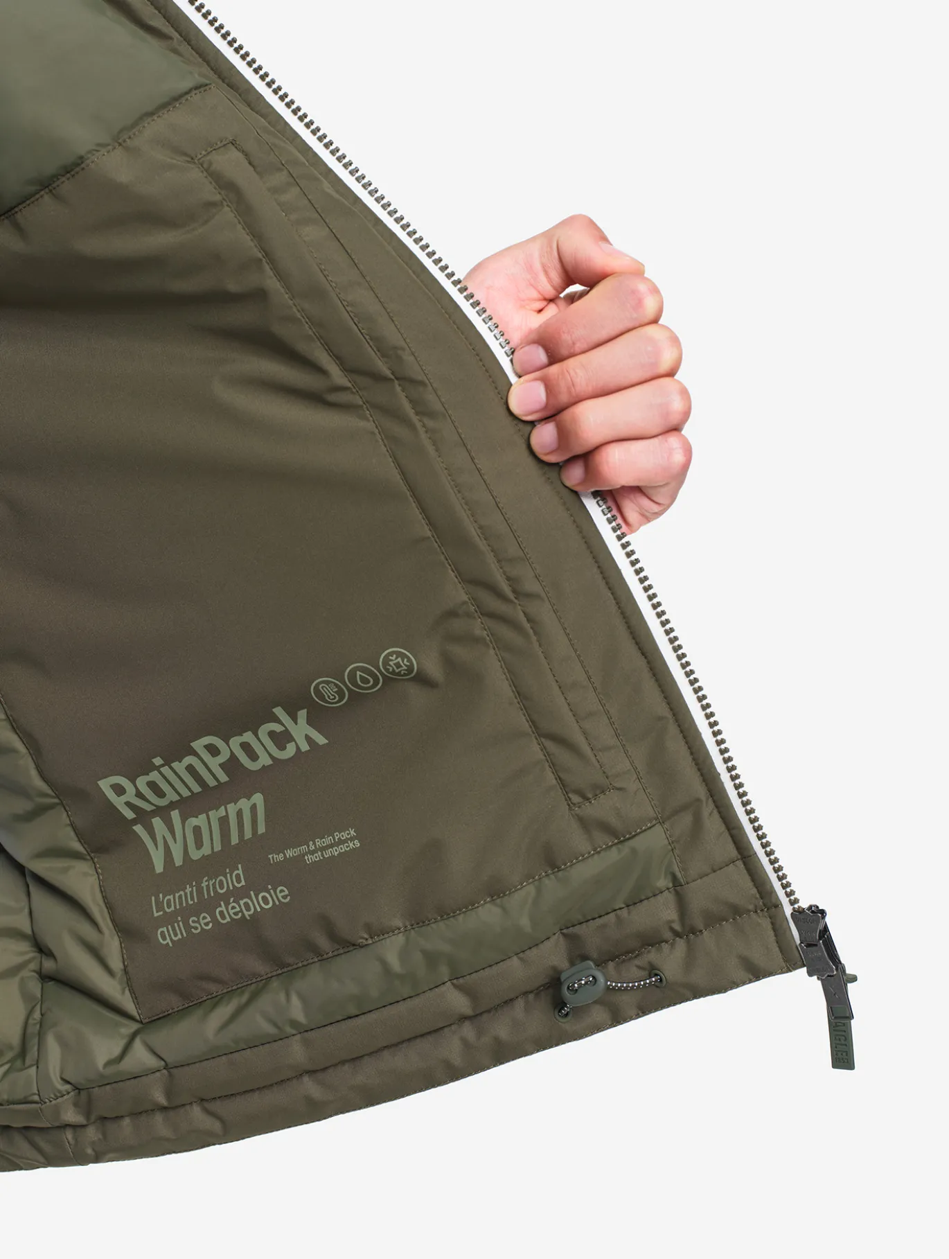 Parka Rainpack™ Warm 70 matelassée : coupe-vent mixte court imperméable MTD™ et pliable - Kaki