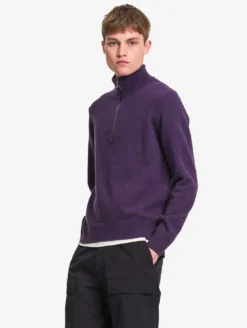 Pull à col camioneur en laine mélangée - Violet