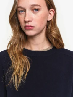 Pull col rond en laine mérinos - Bleu