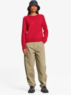 Pull col rond en laine mérinos - Rouge