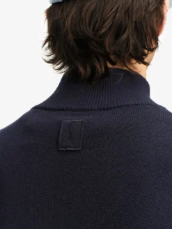 Pull en coton et laine avec demi-fermeture éclair - Bleu
