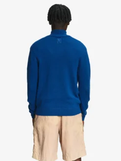 Pull en coton et laine avec demi-fermeture éclair - Bleu